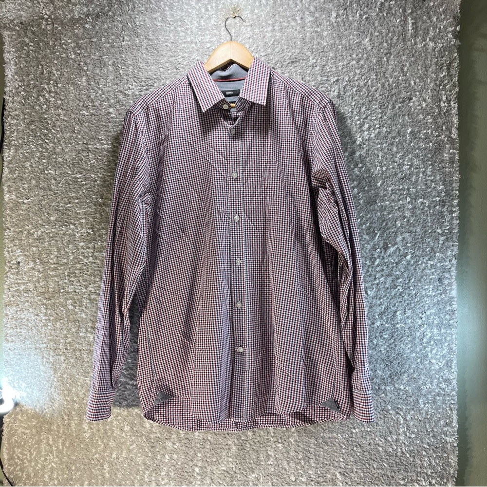 Boss‎ Hugo Boss Regular Fit Men's Adult Large Button Up Shirt Long Sleeve Plaid